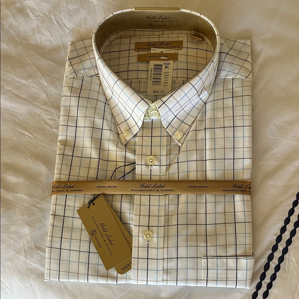 Men's White Check Button-Down Shirt - XL